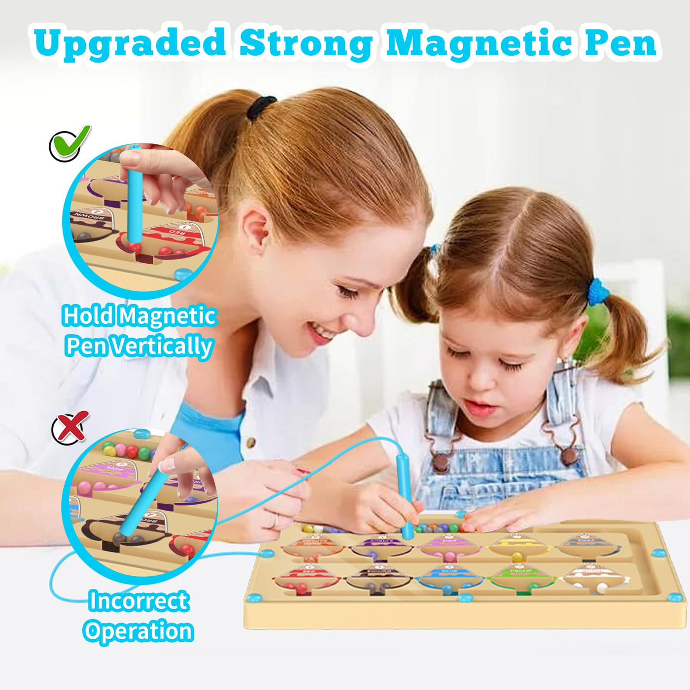 Montessori Spielzeug ab 3 Jahre,Magnetspiel Labyrinth Spielzeug Busy Board,Holzspielzeug Zahlen und Farben Lernspielzeug Motorikspielzeug ab 3 4 5 6 Jahre,Weihnachts Geschenk für Kinder Jungen Mädchen