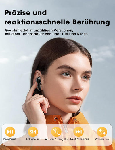 ZZU Bluetooth Kopfhörer,In Ear Kopfhörer Kabellos Bluetooth 5.3 mit HiFi Stereo,4 ENC Noise Cancelling Mic 48 std Spielzeit LED-Anzeige,IPX7 Ohrhörer mit AI für iPhone Android Arbeit und Studium