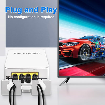 MEIRIYFA Gigabit PoE Extender Outdoor 4 Ports PoE Switch IEEE 802.3 af/at PoE Repeater, 1000Mbps 1 PoE in 3 PoE Out Waterproof 30W 100m of Power and Data for PoE Injector and Security Camera