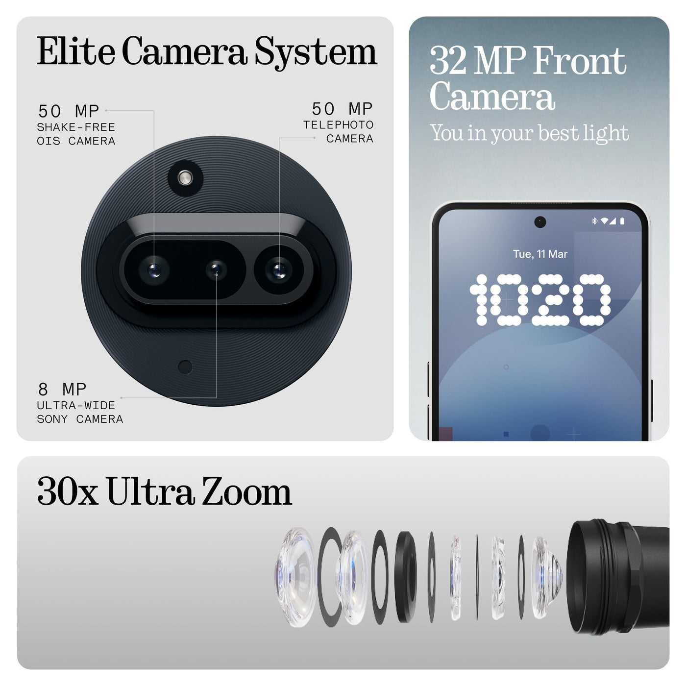 Nothing Phone (3a) 128 GB - Handy mit Essential Space, 50-MP-Hauptkamera, 32-MP-Frontkamera, 30-facher Ultra-Zoom, 8 GB RAM, Langer Akkulaufzeit und 6,77 Zoll Flexibles FHD+ AMOLED-Display - Weiß