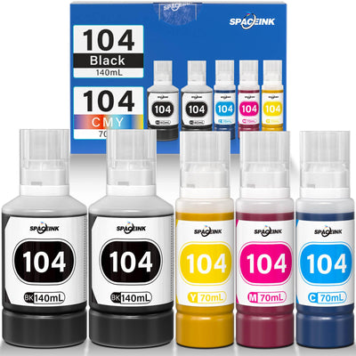 Spaceink Tinte 104 Multipack kompatibel für Epson 104 Tinte ET-4800 ET-4810 ET-2810 ET-2820 ET-2811 ET-2812 ET-2814 ET-2815 ET-2821 ET-2710 ET-2711 ET-2712 Drucker (2Schwarz, C, M, Gelb)