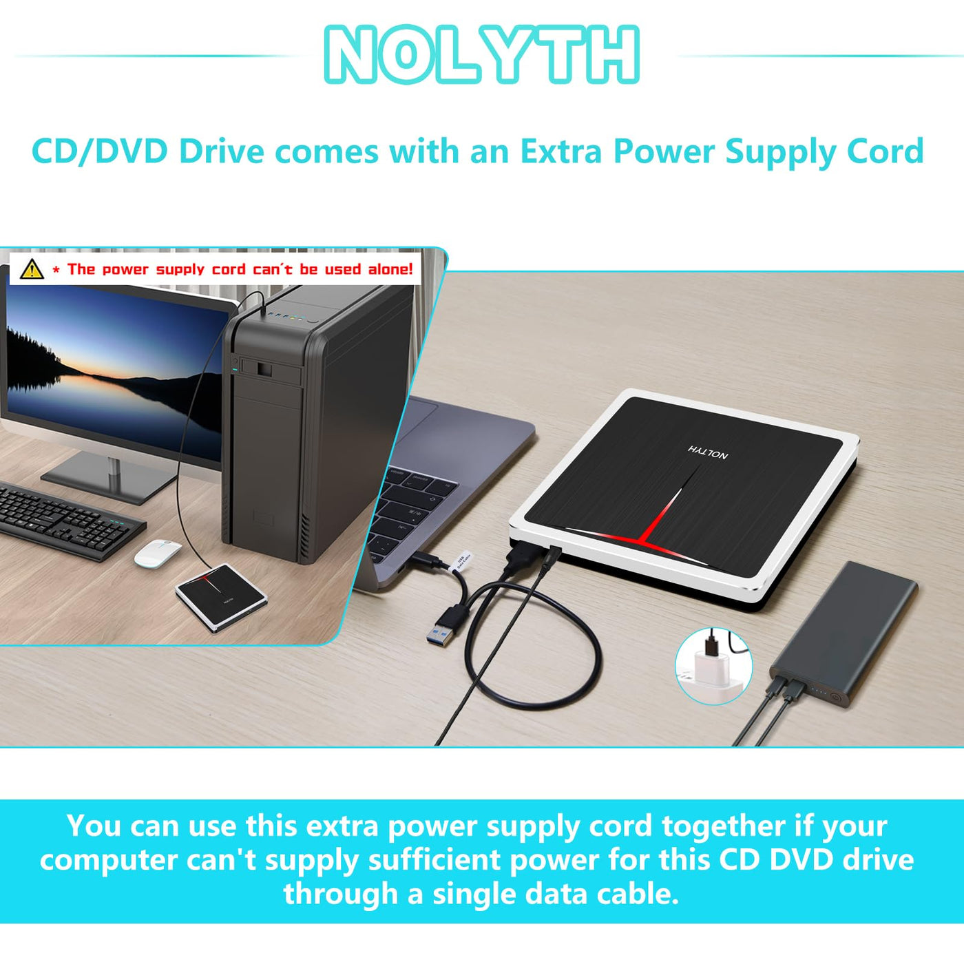 NOLYTH Externes DVD Laufwerk, CD Laufwerk Extern USB, DVD Laufwerk Extern mit SD TF 2 USB Ports, Tragbar Externe Optische Laufwerke DVD Brenner Extern CD Laufwerk Externes für Laptop Mac PC Windows