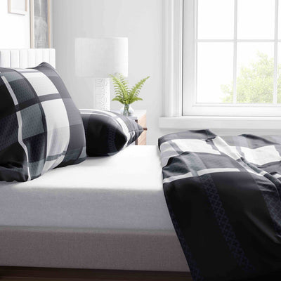 Leonado Vicenti Bettwäsche 135x200 4teilig Grau Schwarz Karo Bettbezug Kissenbezug Schlafzimmer Set Knitterfrei