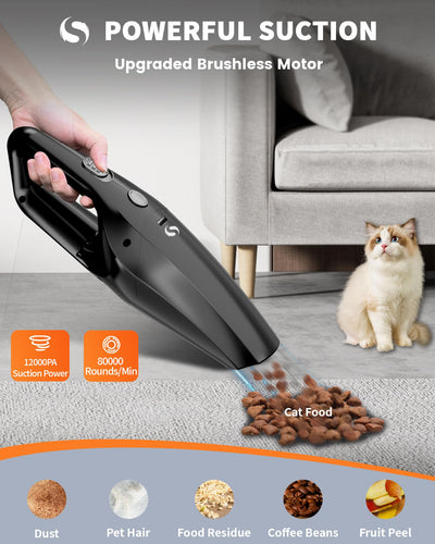 SERVOMASTER Handstaubsauger 12000Pa, Handstaubsauger Akku kabellos, Leistungsstarker Auto Staubsauger Wiederaufladbar, Mini Staubsauger mit Waschbar Edelstahl HEPA-Filter für Auto Haus Büro, Tierhaare