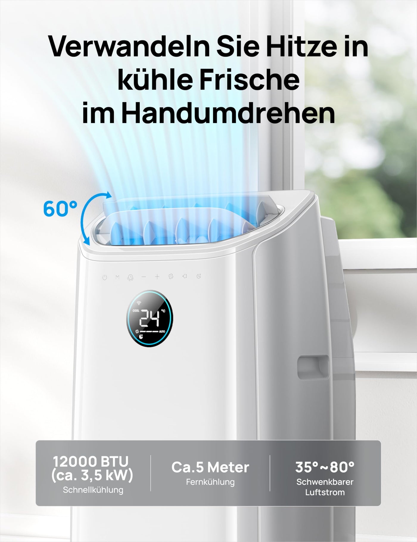Dreo Tragbare Klimaanlagen, 12.000 BTU Klimaanlage für Schlafzimmer mit abflussfreier Kühlung, APP/Stimme/Fernbedienung, 24h Timer mit Ventilator & Luftentfeuchter, AC516S