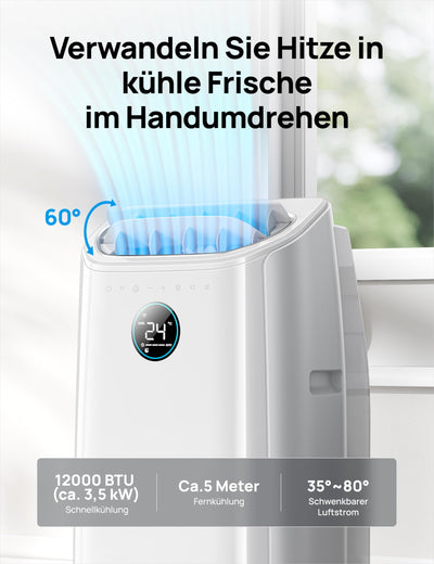 Dreo Tragbare Klimaanlagen, 12.000 BTU Klimaanlage für Schlafzimmer mit abflussfreier Kühlung, APP/Stimme/Fernbedienung, 24h Timer mit Ventilator & Luftentfeuchter, AC516S