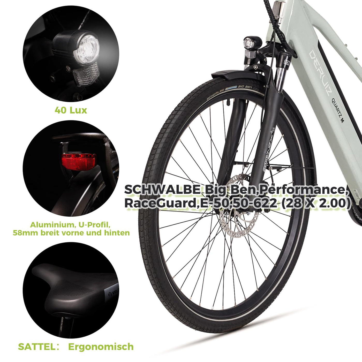 DERUIZ E-Bike 28 Zoll Quartz M – City E-Bike für Damen & Herren, 250W 48V 483Wh, 55 Nm Motor, bis 25 km/h, Reichweite bis 121 km, Trekking Elektrofahrrad in Metallic Grey