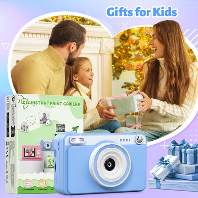 GREENKINDER Sofortbildkamera Kinder, 2.4 Zoll Bildschirm Kinderkamera Sofortbildkamera mit 32GB Karte & 5 Rollen Druckpapier,1080P Kamera Kinder Sofortdruck, Geschenk für 3-12 Jungen und Mädchen(Blau)
