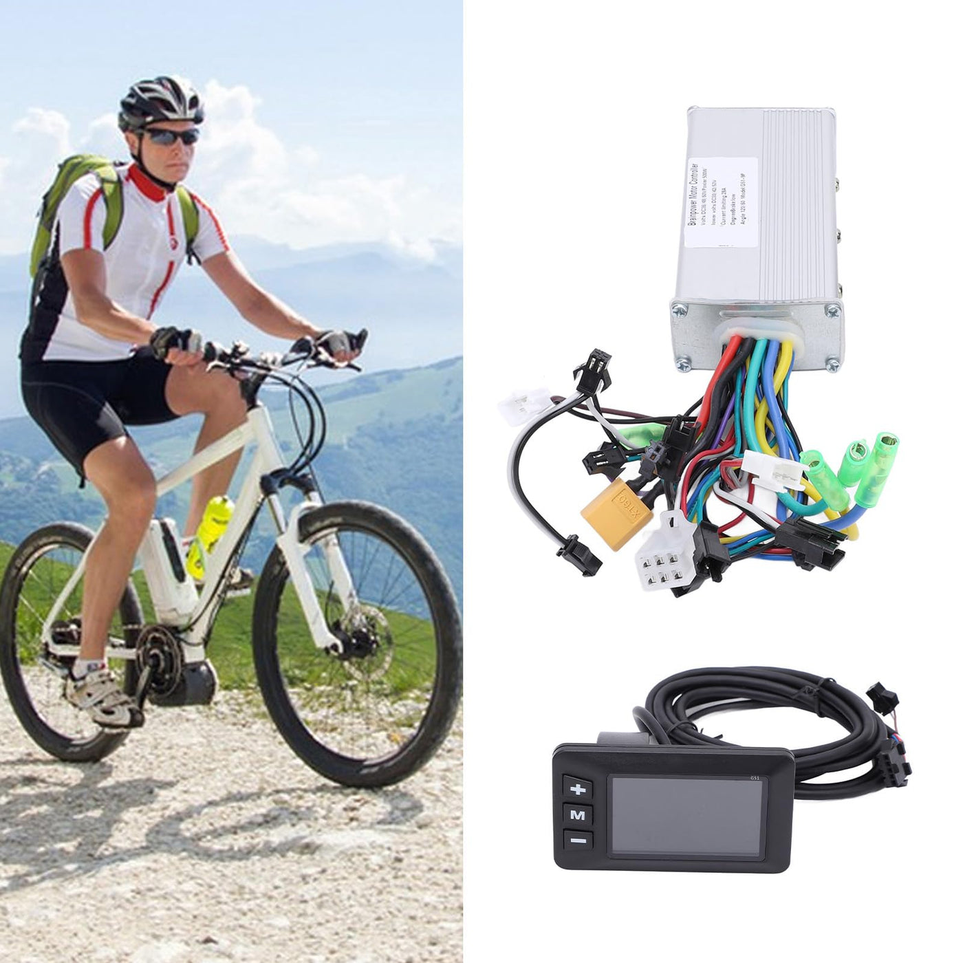 MechKit Elektrofahrrad Brushless Motor Controller Kit, 36V 48V 60V 500W 28A 3 Modus Sinuswelle Controller mit G51 LCD Anzeigefeld für E-Bike Elektroroller