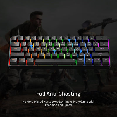 Newmen GM611 Gaming Tastatur,RGB-Beleuchtung 61 Multimedia-Tasten Kabelgebundene Mechanische Tastatur Anti-Ghosting Programmierbare Gaming Tastatur 60 Prozent für PC/Windows Gamer Blau Schalter