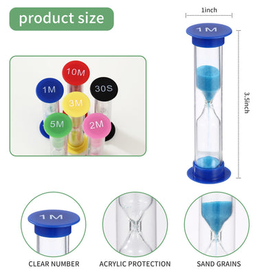 12 Stück Mini Bunter Sanduhren für Kinder,6 Farben Buntes Sanduhren Set,30S/1/2/3/5/10Minuten,Zeitmesser Sanduhren für das Leben der Kinder,Lernen,Spiel Timing,Kreative Geschenke