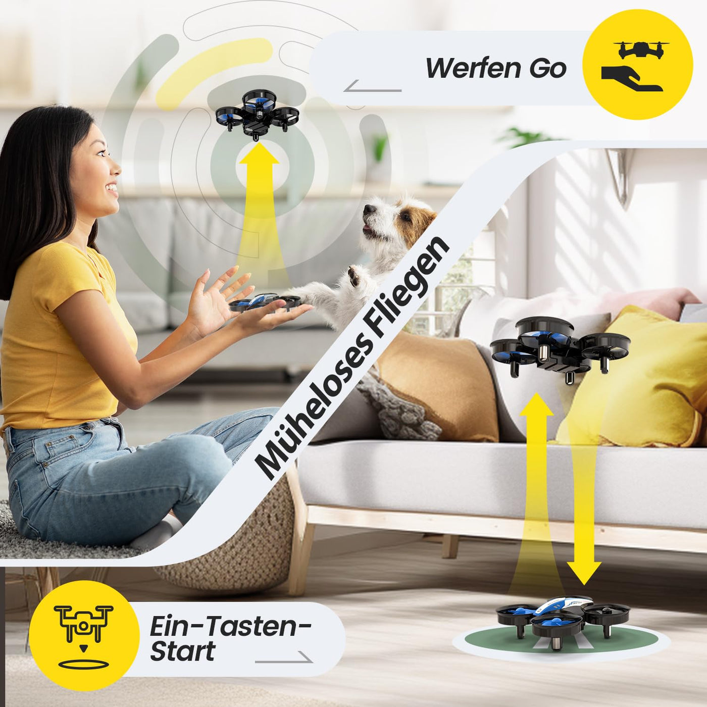 Holy Stone HS210 Mini Drohne für Kinder,RC Quadrocopter Nano Drone mit 3 Akkus 21 Min. Lange Flugzeit, Auto Höhenhaltung, 360° Rollen, Kopfloss Modus, One Key Start Indoor Geschenk Anfänger,Blau,C0