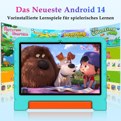 ZIOVO Tablet 10 Zoll Android mit 20GB RAM+128GB ROM(TF 1TB), 5G WiFi 6, Octa-Core, Widevine L1, Face ID, 1280 * 800, 6000mAh, Bluetooth 5.0, GMS Certified Tablet mit Eva Case - Grün