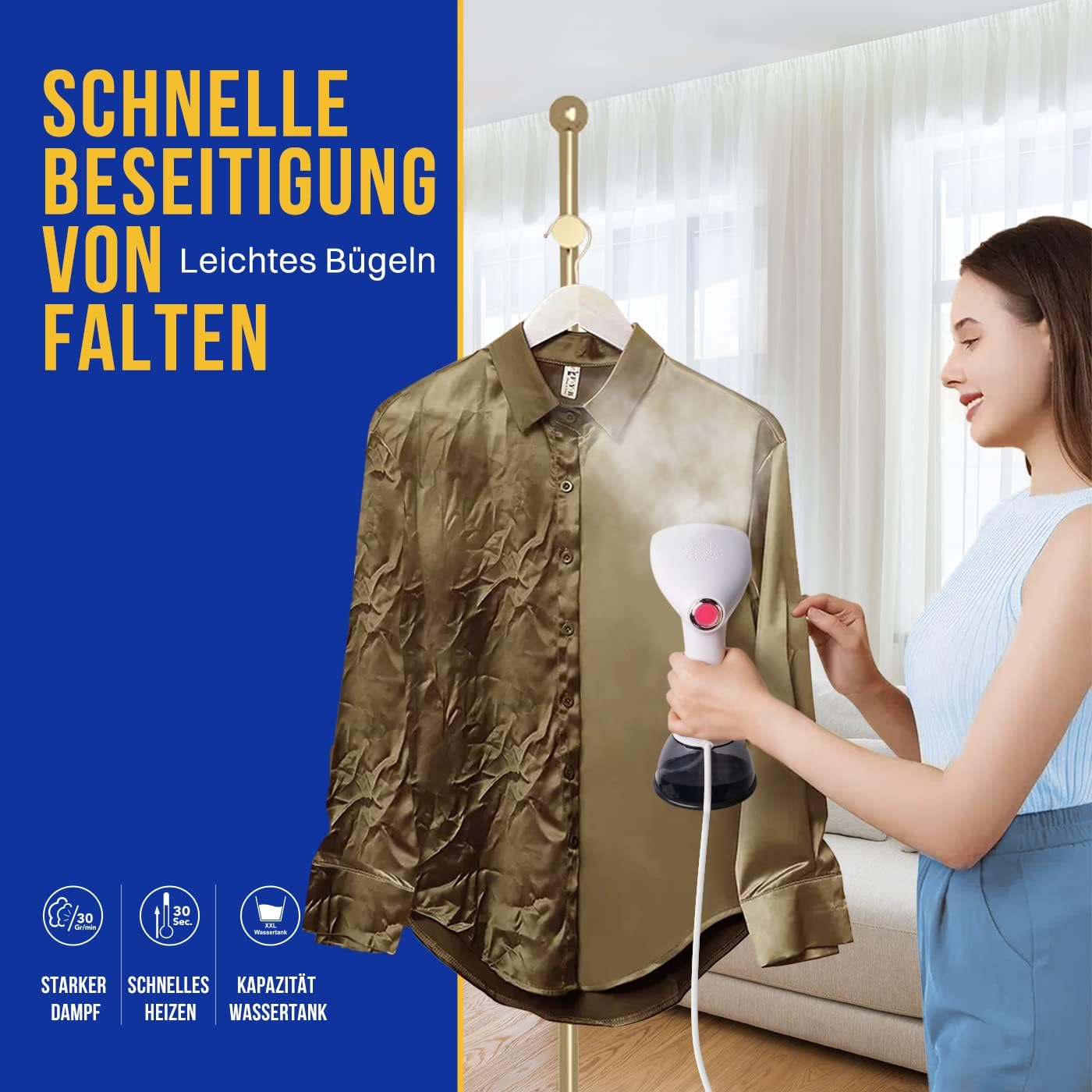 Rolipo Dampfglätter, 400ML Steamer Wassertank Dampfbürste Faltenentferner, für Zuhause, Büro, Reisen, Weiß