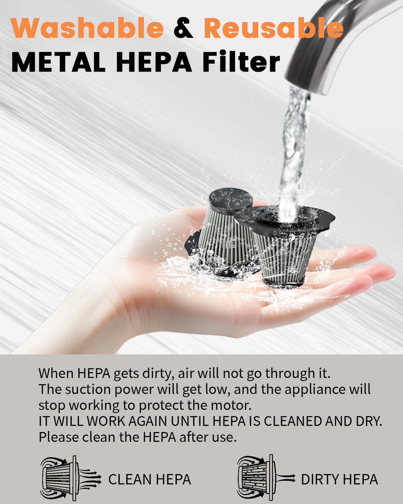 SERVOMASTER Handstaubsauger 15000Pa, Handstaubsauger Akku Kabellos mit Hoher Leistung, 2 Geschwindigkeitsstufen und LED-Licht, Mini Staubsauger mit waschbarem HEPA-Filter für Auto, Büro und Haustier