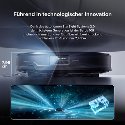 roborock Saros 10R Saugroboter mit Wischfunktion&Hebarem Wischmopp, 7,98cm Ultra-Slim Design, StarSight System 2.0, Zero-Tangle System