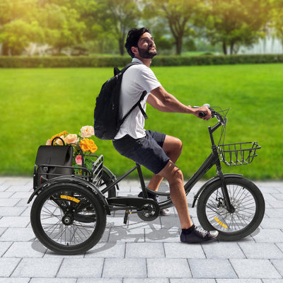 SHZICMY 20 Zoll Dreirad für Erwachsene,3-Rad-Cruiser-Faltbares Fahrrad 7-Gang Lastenfahrrad mit Korb Vorne/Hinten,Scheibenbremse, für Erwachsene mit Körpergröße von 1.55 bis 1.75M (Schwarz)