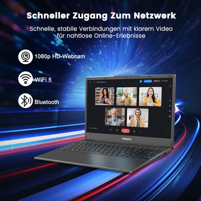 Azeyou 15,6" FHD IPS Laptop für Beruf und Studium, AMD Ryzen 3 3200U Prozessor, 16 GB RAM, 512 GB SSD, 5G WiFi, Bluetooth 5.0, Win 11 Pro, HDMI, USB-C, SD-Kartenleser, Ziffernblock, Webcam, QWERTZ