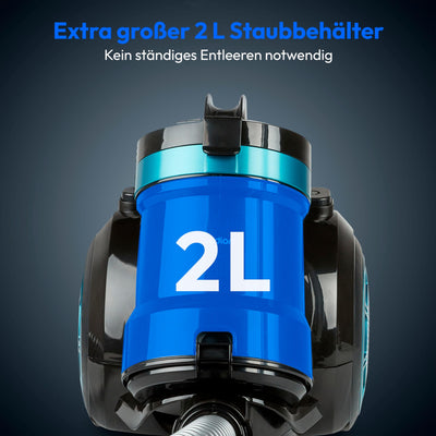 MEDION Zyklon-Staubsauger 800 Watt Leistung, 2 Liter Staubbehälterkapazität, 5 m Arbeitsradius, waschbarer EPA-Filter E12, MD 19407, blau