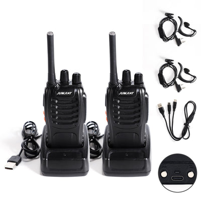 JUMJIAT Walkie -Talkie 16 Kanälegroße Reichweite Funkgeräte,Walkies talkies Eingebauter LED Taschenlampe, USB-Ladestation Cable mit Type-C und Headset (2 Stück)