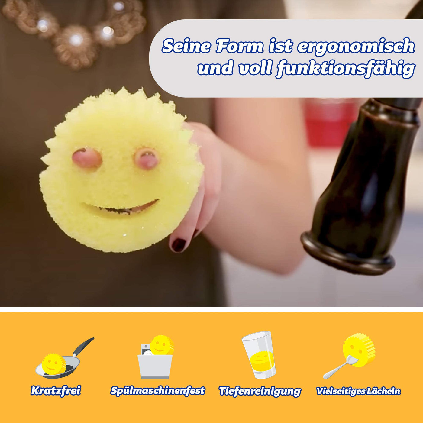 Scrub Daddy Original Spülschwamm, Reinigungsschwamm Smiley Form - Putzschwamm mit Texturveränderung, kratzfreier Schwamm Küche, Scheuerschwamm, Schmutzradierer, spülmaschinenfest - 2er-Pack Gelb