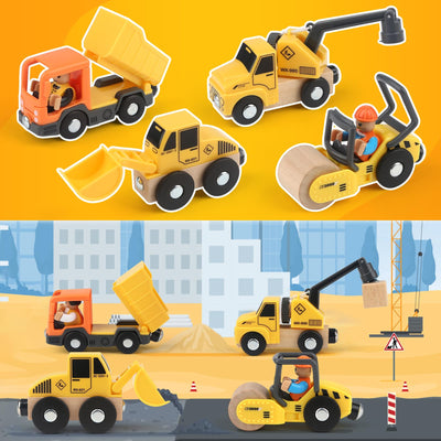 Vanplay Baustellenfahrzeuge Kinder Kran Spielzeug Holzspielzeug Baustelle Spielzeug ab 3 Jahre Junge mit Turmkran Bagger Kranwagen Muldenkipper Straßenwalze Geschenk 3 4 5 Jahre Junge