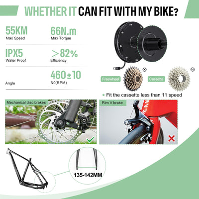 Varstrom E-Bike-Umrüstkit 48V 1000W Hinterrad-Brushless Nabenmotor Kits mit 500C LCD Display, Ebike Conversion Kit Hinterradmotor passend für 27,5 Zoll