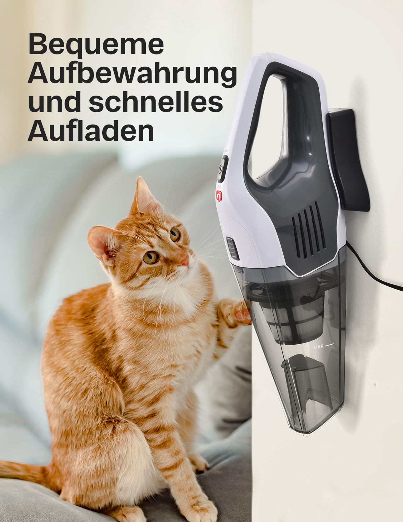 Handstaubsauger, Leistungsstarker, Tragbarer, Leichter, kabelloser Handstaubsauger mit 25–30 Minuten Langer Laufzeit, Wiederaufladbarem Akku und Schnellladung für Auto, Teppich, Treppe, Tierhaare