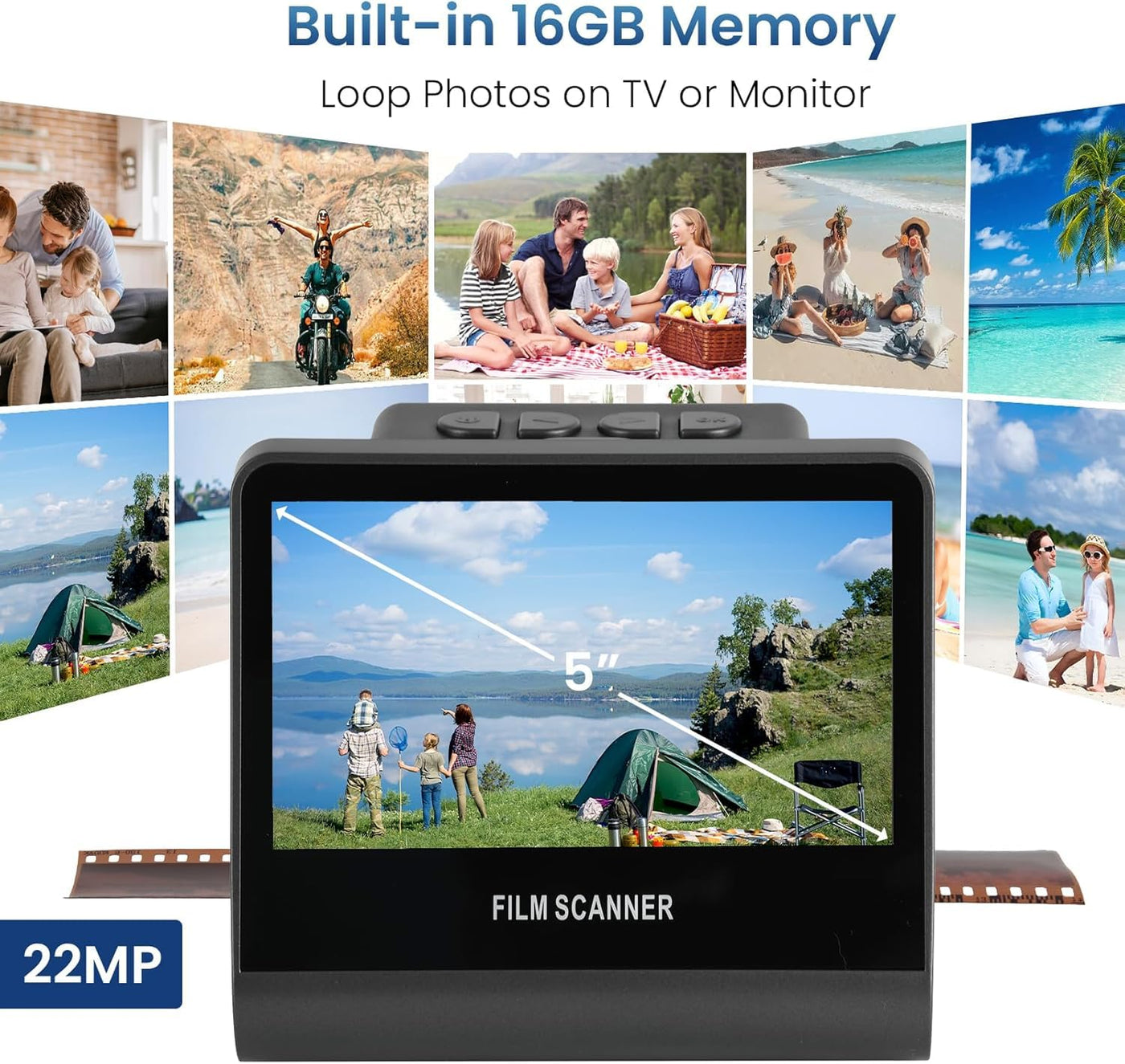 22MP Diascanner - Fotoscanner mit 5 "LCD Display, Negativscanner und Dia Scanner zum Digitalisieren Konvertiert 35mm, 135, 126 KPK, 110 Negative und Super 8-Film in Hochauflösende JPEG-Digitalfotos