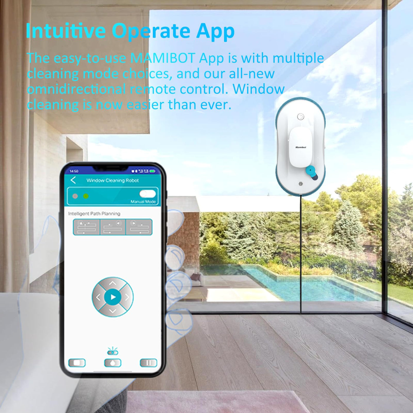 Mamibot W110-P Fensterputzroboter, automatischer intelligenter Navigations-Staubsauger Anti-Drop, mit APP und Fernbedienung, für Glas, Fliesen, 12 Stück Tücher (Weiss)