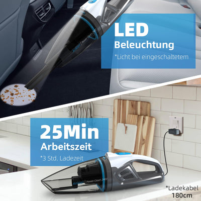 Anktel Handstaubsauger Testsieger 9000Pa mit LED Beleuchtung Handstaubsauger Akku Kabellos Nass&Trocken Handsauger mit Waschbar HEPA-Filter Beutellos per Auto, Haus -PowerClean 2400-