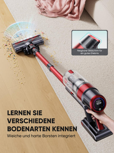 SunSare Akku Staubsauger 450W/40000PA,Staubsauger Kabellos Bis zu 55Mins Laufzeit mit LED Display Leichter Antiverwicklung Akkusauger, Super Leise akkustaubsauger für Hartböden Teppiche Tierhaare