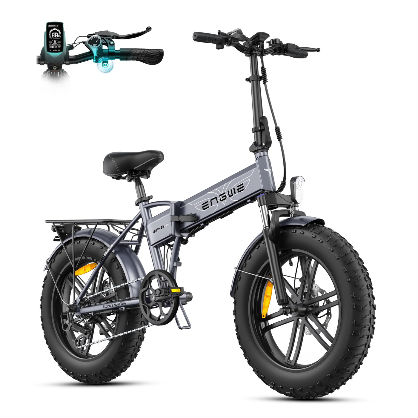 ENGWE E Bike Klapprad, 48V 13Ah Removable Akku bis 120km，20×4.0 Zoll Fette Reifen, 7-Speed E-Bike für Jedes Terrain