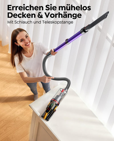 Fieety Akku Staubsauger 600W/50kPa/65Min, Staubsauger Kabellos mit Tierpflegebürste, 1M Schlauch, Wandladestation, 8-Schicht-Filtration Aromatherapie Ultraleise für Tierhaare, Teppich, Hartböden, Auto