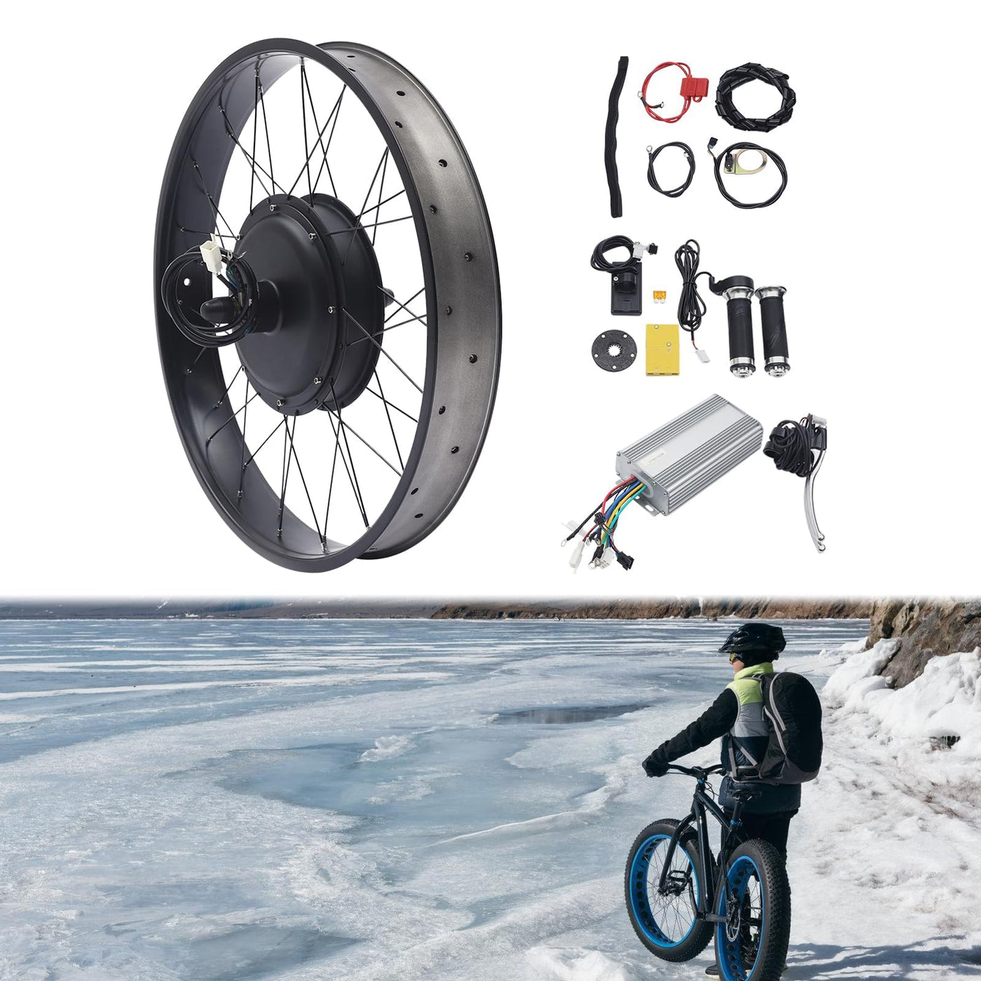 Lightakai 26 Zoll E-Bike Umbausatz, 48V 1500W Fat-Bike Fatbike Umbausatz E-Bike Elektrofahrrad Hinterradnabe Motor Mit LCD Display