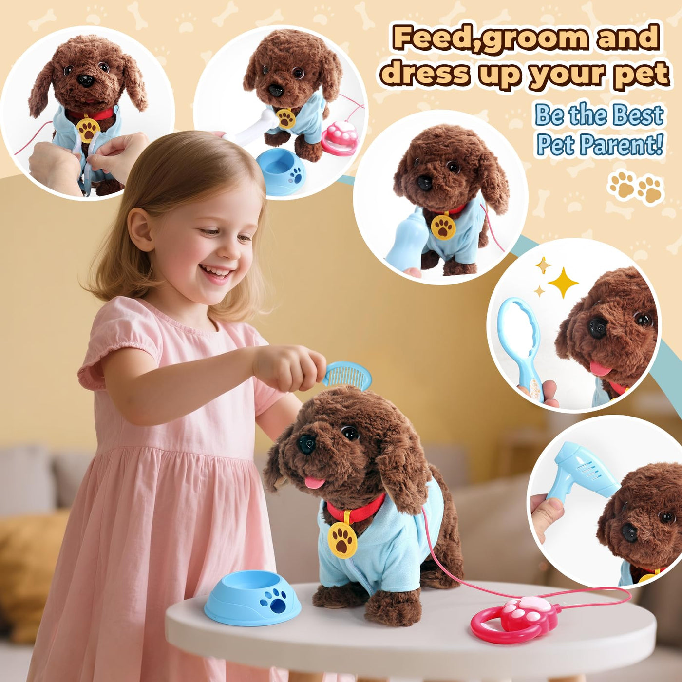 TONZE Hund Spielzeug Kinder Mit Leine Der Läuft und Bellt Spielzeug Ab 2 3 4 Jahre Mädchen Dog Spiel Interaktiver Laufender Hund Für Kinder Junge Mädchen 2 3 4 Jahre Geschenkideen