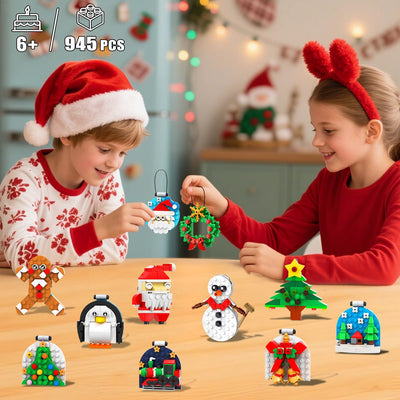 HiWEEGO 2025 Weihnachten Bauset, 2 in 1 Teile Hängende Magnetisch Weihnachtsbaum Ornamente Lebkuchenmännchen Kranz Weihnachtsmann Schneemann, Weihnachts Klemmbausteine für Erwachsene Kinder Jahren 6+