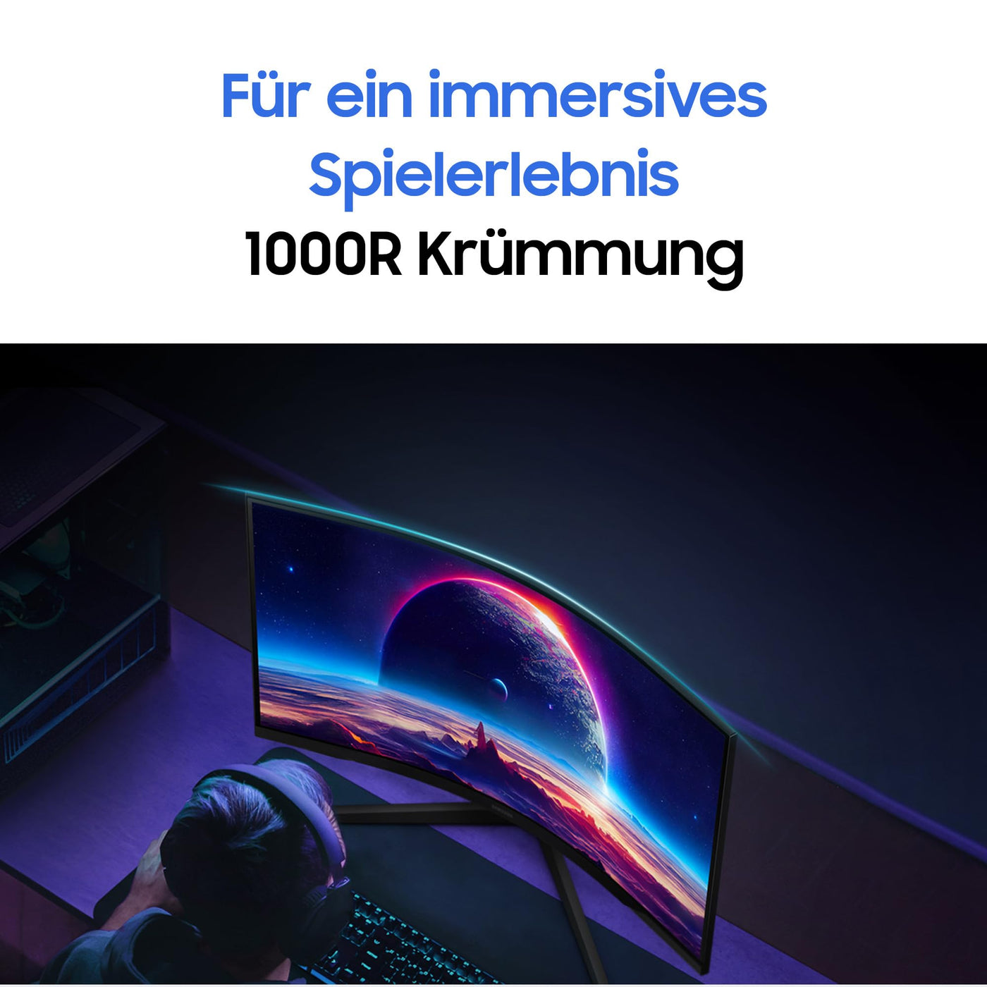 Samsung Odyssey G55C Curved Gaming Monitor, 27 Zoll, Bildschirm mit VA-Panel, 2.560 x 1.440 Pixel, 1.000R Radius, HDR10, AMD FreeSync, Bildwiederholrate 165 Hz, Reaktionszeit 1 ms (MPRT)