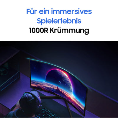 Samsung Odyssey G55C Curved Gaming Monitor, 27 Zoll, Bildschirm mit VA-Panel, 2.560 x 1.440 Pixel, 1.000R Radius, HDR10, AMD FreeSync, Bildwiederholrate 165 Hz, Reaktionszeit 1 ms (MPRT)