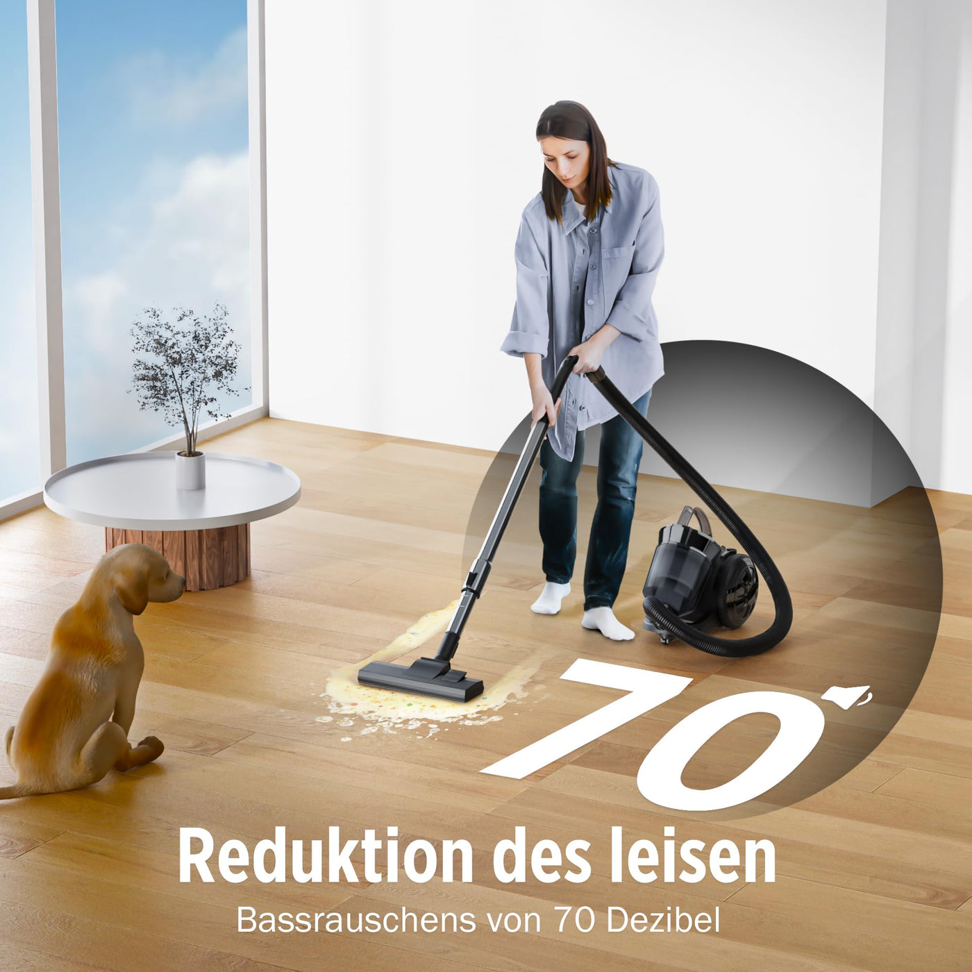 Tisoutec Beutelloser Staubsauger ohne Beutel,900W Staubsauger|70dB|Bodenstaubsauger|HEPA Filter Bodendüse für Parkett,Teppich,Fliesen,leistungsstarker Staubsauger mit 5m Kabel=13m Aktionsradius 2,2L