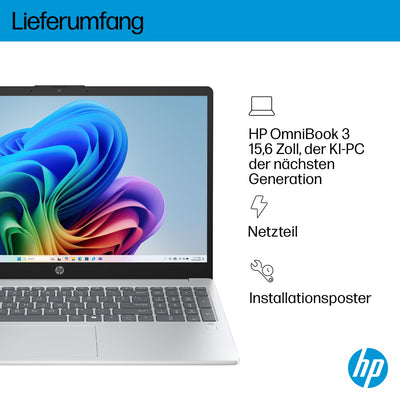 HP OmniBook 3 Next Gen AI PC 15-fn0523ng | Copilot+ PC | 15.6 Zoll FHD Display (1920 x 1080) | AMD Ryzen AI 5 330 (50 NPU-Tops) | 16GB RAM | 512GB SSD | QWERTZ Tastatur | Windows 11 Home | Silber