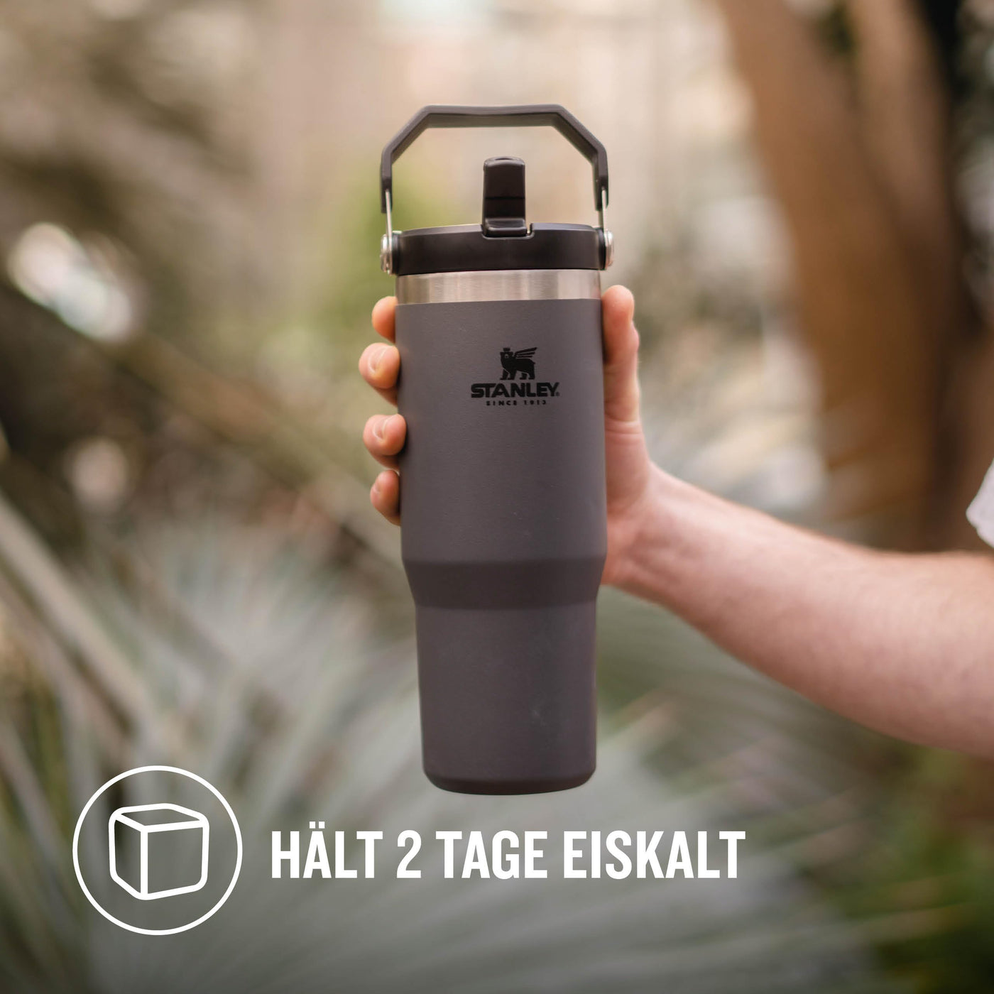 Stanley IceFlow Flip Straw Trinkflasche mit Strohhalm 0.89L - Thermosflasche Hält 12+ Stunden Kalt - Auslaufsicher - Trinkflasche Sport - Wasserflasche BPA Frei - Spülmaschinenfest - Charcoal