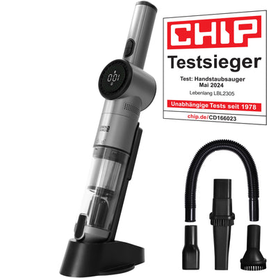 LEBENLANG Kabelloser Handstaubsauger Akku 17000PA I TESTSIEGER I Inkl. Starker LI-Akku & Standhalterung mit Ladefunktion I Auto Staubsauger Handsauger beutellos Tierhaare Hand Handheld Vacuum Cleaner
