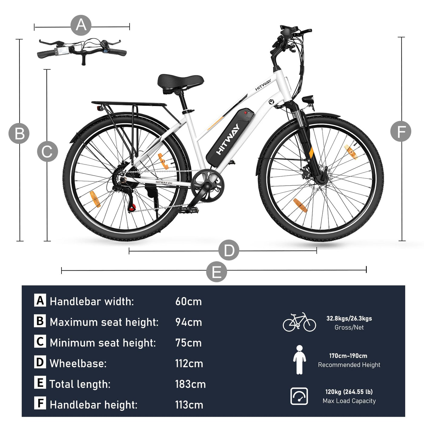 HITWAY E Bike 28 Zoll, Elektrofahrrad Pedelec für Damen und Herren, E-Fahrrad mit 36V 12Ah Wechselakku, 250W Motor, 7 Gang Schaltung, Citybike Electric Bike Ebike Reichweite bis zu 35-90km