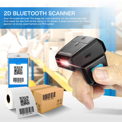 NETUM Mini Wireless 2D Ring Barcode Scanner Bluetooth, tragbarer Barcodeleser mit Ladestation und integriertem Speicher, schnelles und präzises Scannen - RS9000