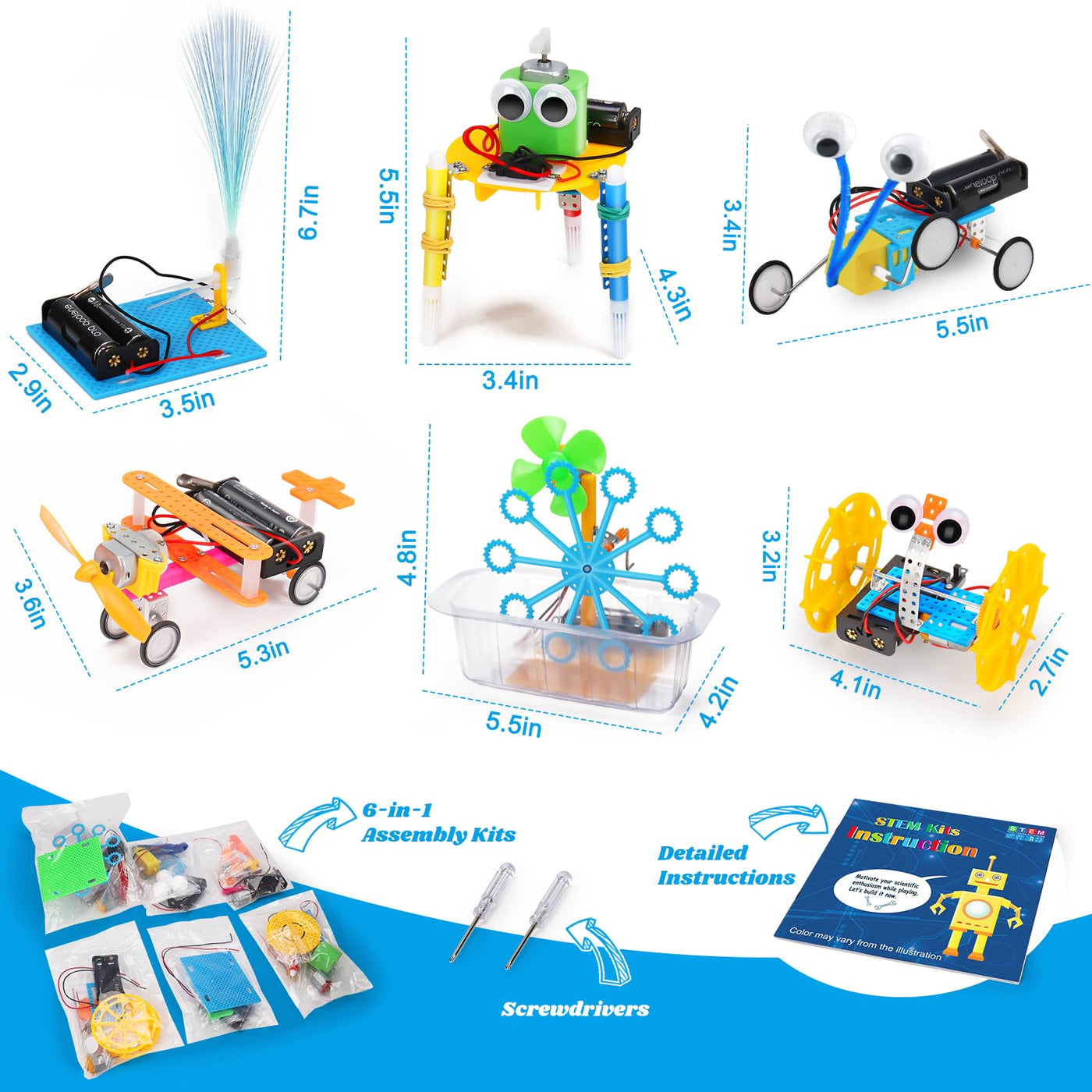 Wissenschaft Experimente Kit für Kinder 8-12, Elektronik Bausatz Roboter Kit Spielzeug, Elektro Baukasten, STEM Experimentierkasten Aktivitäten Lernen Spielzeug ab 8 Jahre Jungen (6 in 1)