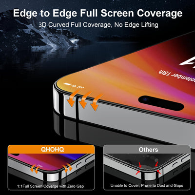 QHOHQ für iPhone 16 Plus für Panzerglas mit Kamera Schutzfolie, Militärstandard Schutz, [Full Screen], Ultra Top 9H+ Glas Folie, Anti-Fingerabdruck, Anti-Kratzer, mit Installationshilfe [3+3 Stück]