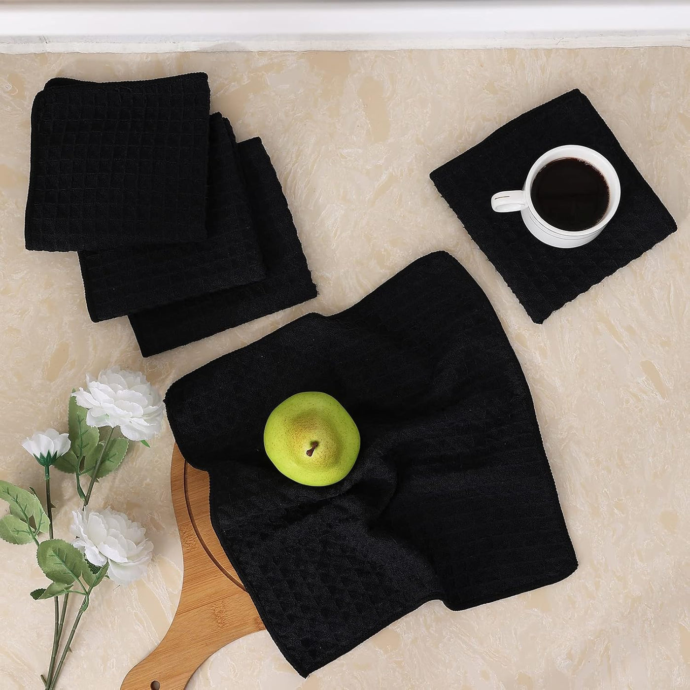 Moosfor Microfasertücher, 6er-Set, Saugfähige Fusselfrei Küchentücher Spültücher für Küche Dicke Barista Tuch Geschirrtücher Lappen, 30 x 30 cm, Schwarz