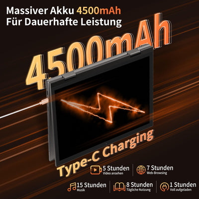 LONGEVINCE Mini Laptop, 10,95 Zoll Ultrabook Laptop, 2000 * 1200 Touch Display, Celeron N95 (bis zu 3,4 GHz),16 GB DDR5 RAM,Convertible,QWERTZ-Tastatur,Windows 11,2X Type-C,BT 5.0 (Grau, 16G+512G)