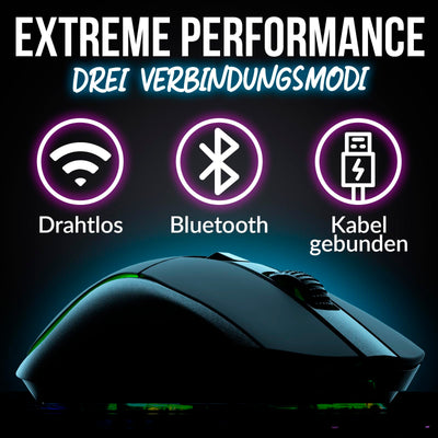 KLIM Blaze Y Wiederaufladbare kabellose Maus - NEU - Gaming Maus mit RGB und Ladestation - Hochpräziser Sensor und langlebiger Akku - Bis zu 6000 DPI - Kabel- und Wireless Mouse für PC - Schwarz